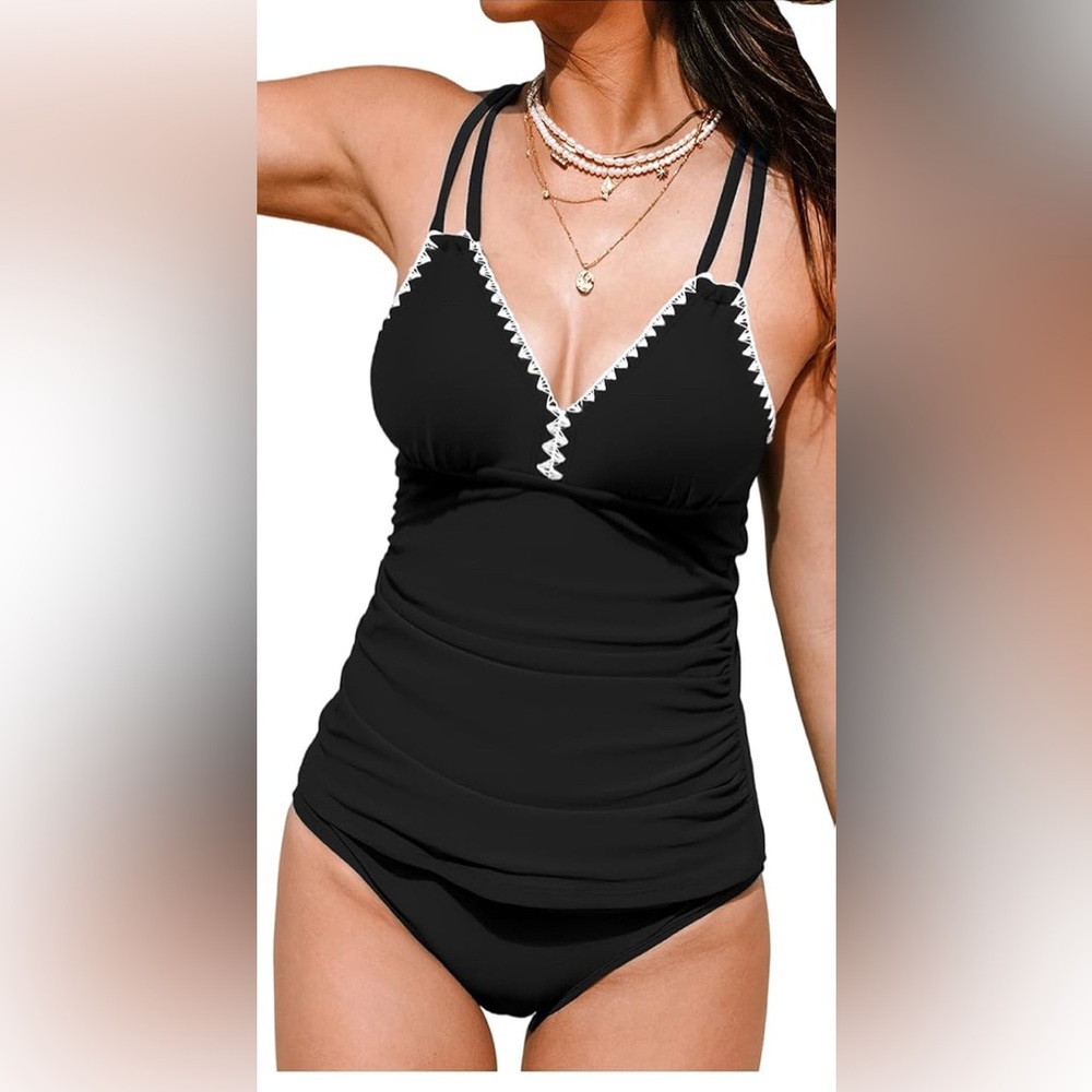 Cupshe Black One Piece with White Accents
Tankini top